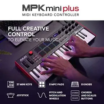Akai Professional MPK Mini Plus - USB MIDI Keyboard Controller with 37 Mini Keys, 8 MPC Pads, Sequen...