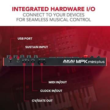 Akai Professional MPK Mini Plus - USB MIDI Keyboard Controller with 37 Mini Keys, 8 MPC Pads, Sequencer, MIDI/CV/Gate I/O, Music Production Software