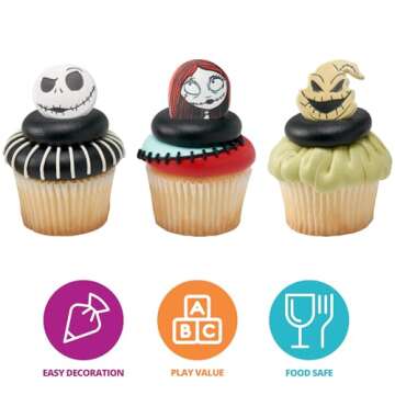 DecoPac The Nightmare Before Christmas Rings, Cupcake Decorations Featuring Jack, Sally, And Oogie B...