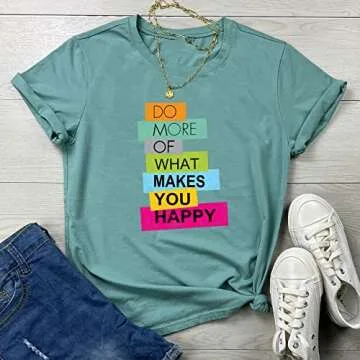 BLACKOO Women Graphic Soft T-Shirts - Cute Tees in Light Green Small