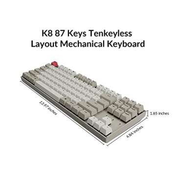 Keychron K8 87 Keys Tenkeyless Layout Wireless Bluetooth Mechanical Gaming Keyboard for Mac, Multitasking Type-C Wired Computer Keyboard for Windows Mechanical Brown Switch