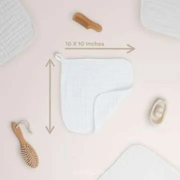 Baby Washcloths, Muslin Cotton Baby Towels 10 Pack -Large 10”x10” Wash Cloths Soft on Sensitive Skin, Absorbent for Boys & Girls, Newborn Baby & Toddlers Bibs & Burp Cloths Essentials Set, White