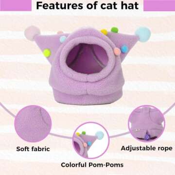 Cat Fleece Funny Hats with pom-poms, Cats Warm Hats with Adjustable Straps, Halloween Costume Hats for Cats, Headwear for Cats Birthday (Blue, L(Face Circle 10-11''))
