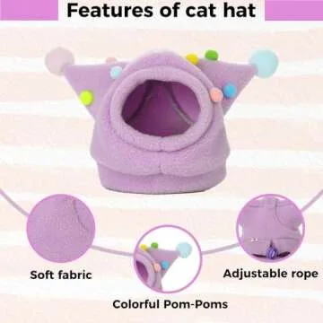 Cat Fleece Funny Hats with pom-poms, Cats Warm Hats with Adjustable Straps, Halloween Costume Hats for Cats, Headwear for Cats Birthday (Blue, L(Face Circle 10-11''))