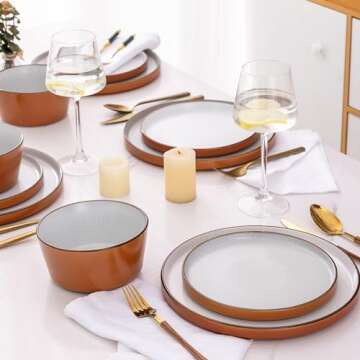 AmorArc Dinnerware Sets of 4, 12 Piece Plates and Bowls Set, Chip and Crack Resistant, Dishwasher & Microwave Safe Ceramic Dishes Set