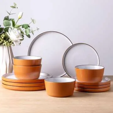 AmorArc Dinnerware Sets of 4, 12 Piece Plates and Bowls Set, Chip and Crack Resistant, Dishwasher & Microwave Safe Ceramic Dishes Set