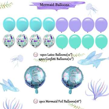 Mermaid Party Supplies,Girls Birthday Party Decorations, Contain a Mermaid Banner, 9 Tissue Pom Poms...
