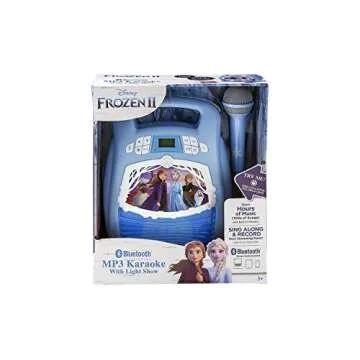 Frozen 2 Bluetooth Portable MP3 Karaoke Machine Player with Light Show Store Hours of Music with Built in Memory Sing Along Using The Real Working Microphone USB Port to Expand Your Content