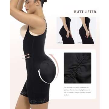 FeelinGirl Shapewear for Women Tummy Control Bodysuit Slim Full Body Shaper Zipper Shapewear Black M