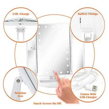 Lighted Makeup Mirror with LED Tri-Fold Design