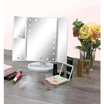 Lighted Makeup Mirror with LED Tri-Fold Design