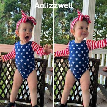 Aalizzwell Newborn Baby Girls 4th of July One Piece Long Sleeve Independence Day Swimsuit American F...