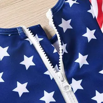 Aalizzwell Newborn Baby Girls 4th of July One Piece Long Sleeve Independence Day Swimsuit American Flag Bathing Suit Patriotic Swimwear Beach NB