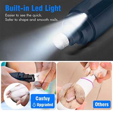Casfuy Dog Nail Grinder with LED Light - Upgraded 2-Speed Electric Pet Nail Trimmer for Small Medium...