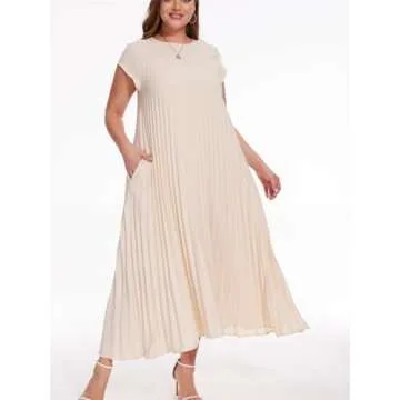 Elegant HOULENGS Women's Pleated Maxi Dress with Pockets