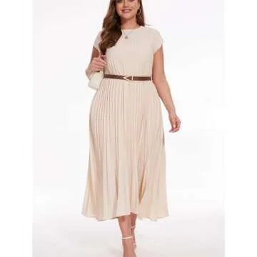 Elegant HOULENGS Women's Pleated Maxi Dress with Pockets