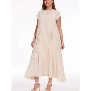 Elegant HOULENGS Women's Pleated Maxi Dress with Pockets
