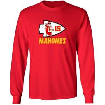 Long Sleeve Patrick Mahomes Showtime Logo Shirt T-Shirt Mens Long Sleeve (Red, Medium)