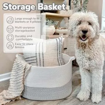 INDRESSME XXX Large Rope Basket Woven Storage Basket Pillow, Blanket Basket Gray Laundry Basket, Oblong Design