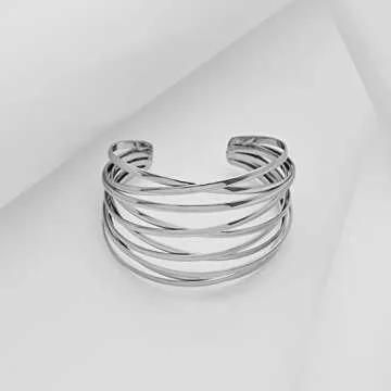 LILIE&WHITE Silver Cuff Bangle Bracelet For Women Silver Line Web Cuff Bracelet Chunky Gold Cuffs Cute Bangle Bracelet