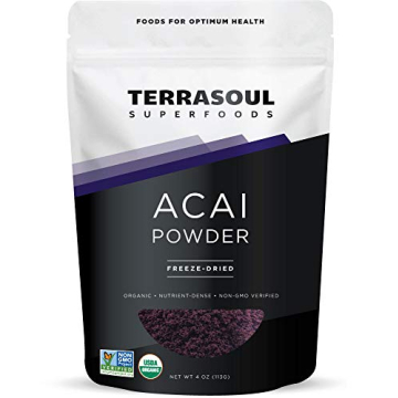 Terrasoul Superfoods Organic Acai Berry Powder, 4 Oz, Freeze-Dried for Freshness, Omega Fats Boost f...