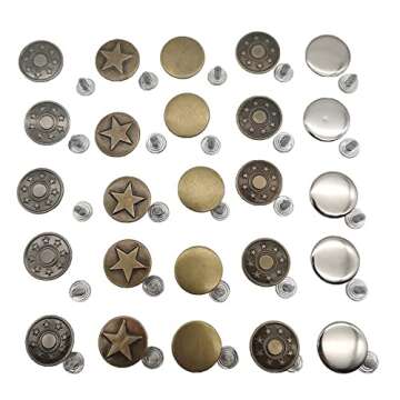 Jean Button pins Replacement 50 Sets, No Sew Instant Adjustable Metal Copper Easy Button Pins for Jackets, Jeans and DIY Craft