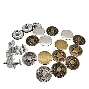 Jean Button pins Replacement 50 Sets, No Sew Instant Adjustable Metal Copper Easy Button Pins for Jackets, Jeans and DIY Craft