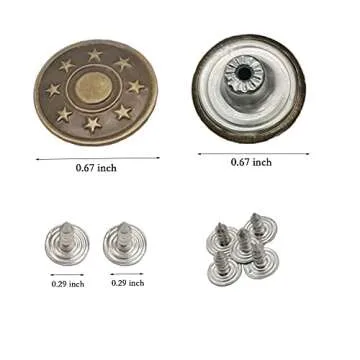 Jean Button pins Replacement 50 Sets, No Sew Instant Adjustable Metal Copper Easy Button Pins for Jackets, Jeans and DIY Craft