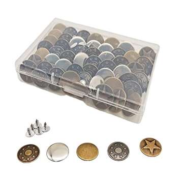 Jean Button pins Replacement 50 Sets, No Sew Instant Adjustable Metal Copper Easy Button Pins for Jackets, Jeans and DIY Craft