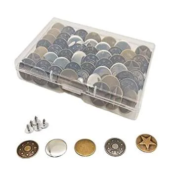 Jean Button pins Replacement 50 Sets, No Sew Instant Adjustable Metal Copper Easy Button Pins for Jackets, Jeans and DIY Craft