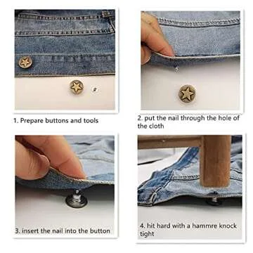 Jean Button pins Replacement 50 Sets, No Sew Instant Adjustable Metal Copper Easy Button Pins for Jackets, Jeans and DIY Craft