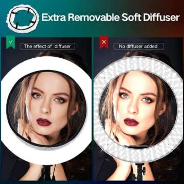Ring Light with Stand and Remote Controller,19" Light Ring with Softbox Diffuser and iPad Holder, 60W 3000-5800K CRI≥97 Large Ring Light with 4 Color Filters for YouTube,TikTok Video Shooting