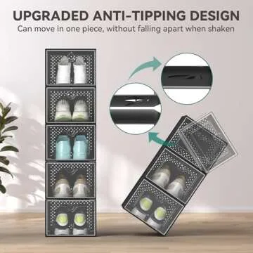 YITAHOME XL Shoe Storage Box, Set of 12 Shoe Storage Organizers Stackable Shoe Storage Box Rack Containers Drawers - Black-X-Large Size