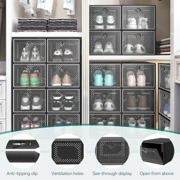 YITAHOME XL Shoe Storage Box, Set of 12 Shoe Storage Organizers Stackable Shoe Storage Box Rack Containers Drawers - Black-X-Large Size