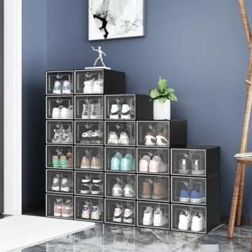 YITAHOME XL Shoe Storage Box, Set of 12 Shoe Storage Organizers Stackable Shoe Storage Box Rack Containers Drawers - Black-X-Large Size