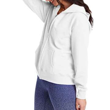 Hanes Women's EcoSmart Full-Zip Hoodie Sweatshirt, White, Large, 50% Cotton, 50% Polyester