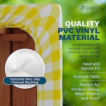 Sorfey Picnic Table Cover with Bench Covers -Fitted with Elastic, Vinyl with Flannel Back, Fits for Table 28"x 72" Rectangle,Water Proof, Checked Blue Design