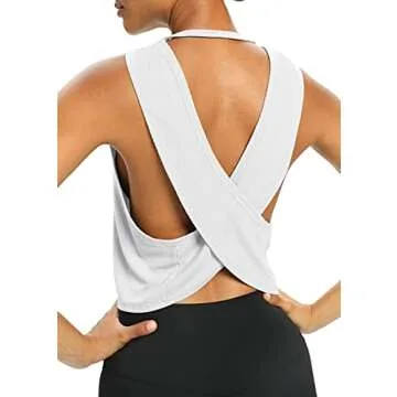 Bestisun Workout Tops for Women Yoga Athletic Gym Clothing Open Back Sports Pilates Clothes White S