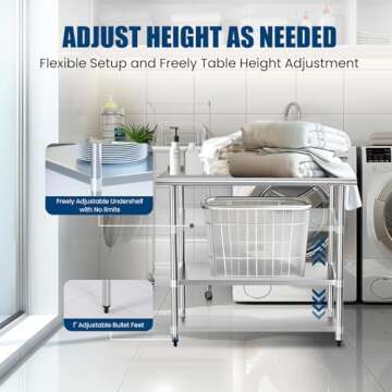 Chingoo Stainless Steel Table 24 x 30 Inches Metal Prep Table with Backsplash & Adjustable Undershelf, Stainless Table for Commercial Kitchen, Outdoor, Restaurant, Hotel & Garage