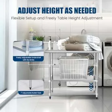 Chingoo Stainless Steel Table 24 x 30 Inches Metal Prep Table with Backsplash & Adjustable Undershelf, Stainless Table for Commercial Kitchen, Outdoor, Restaurant, Hotel & Garage