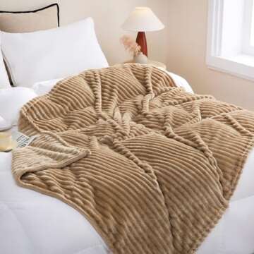 Linecooo Tan Fleece Throw Blanket 50”×60” for Couch Sofa Bed,Super Soft Cozy Plush Microfiber F...