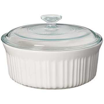 CorningWare French White 7-Pc Ceramic Bakeware Set with Lids, Chip and Crack Resistant Stoneware Baking Dish, Microwave, Dishwasher, Oven, Freezer and Fridge Safe