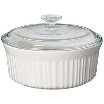 CorningWare French White 7-Pc Ceramic Bakeware Set with Lids, Chip and Crack Resistant Stoneware Baking Dish, Microwave, Dishwasher, Oven, Freezer and Fridge Safe
