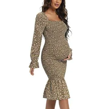Chic Maternity Floral Midi Bodycon Dress for Baby Showers