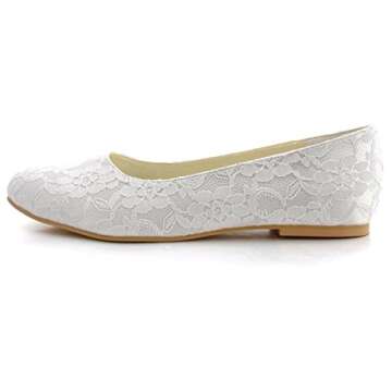ELEGANTPARK Wedding Shoes for Bride Lace Wedding Flats Comfortable Women Bridal Shoes Flats Closed Toe Ballet Flats