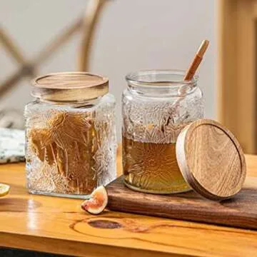 ANSQU Square Glass Jar, Vintage Glass Jar with Airtight Lid, 25.4 FL OZ Glass Food Storage Jar for Kitchen Pantry, Candy Jar Sugar Container (Square Sunflower)