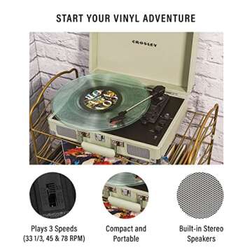 Crosley CR8005F-MT Cruiser Plus Vintage 3-Speed Bluetooth in/Out Suitcase Vinyl Record Player Turntable, Mint