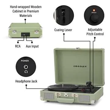 Crosley CR8005F-MT Cruiser Plus Vintage 3-Speed Bluetooth in/Out Suitcase Vinyl Record Player Turntable, Mint