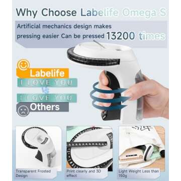Labelife Embossing Label Maker Machine with Tapes,Omega S Vintage Embossed Label Maker,Retro Embossing Machine with 3 Rolls 3D Embossing Label Tapes Waterproof for Home Office Kids DIY Crafting, Black