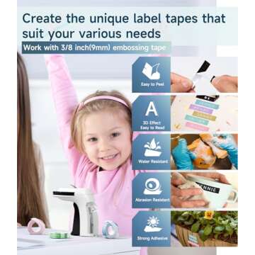 Labelife Embossing Label Maker Machine with Tapes,Omega S Vintage Embossed Label Maker,Retro Embossing Machine with 3 Rolls 3D Embossing Label Tapes Waterproof for Home Office Kids DIY Crafting, Black